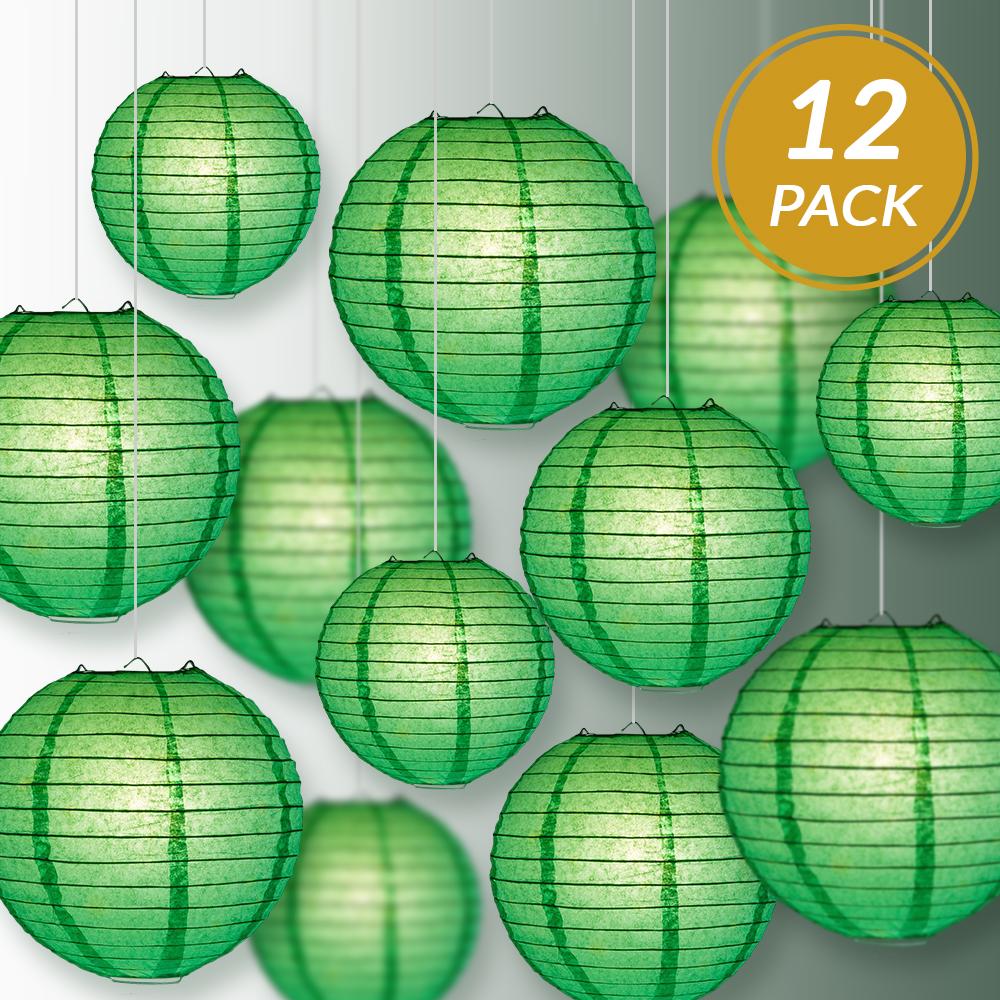 12-PC Emerald Green Paper Lantern Chinese Hanging Wedding & Party Assorted Decoration Set, 12/10/8-Inch - AsianImportStore.com - B2B Wholesale Lighting and Decor