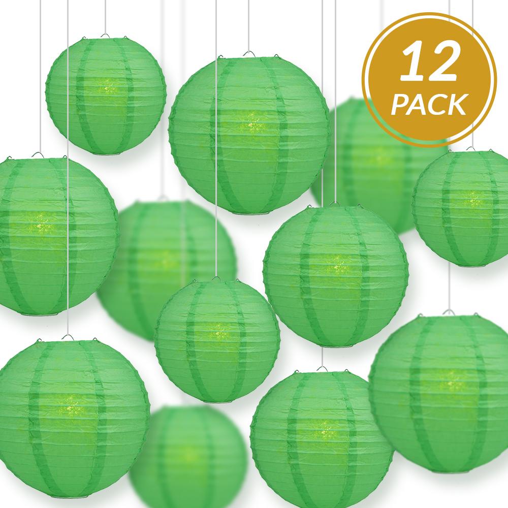 12-PC Emerald Green Paper Lantern Chinese Hanging Wedding & Party Assorted Decoration Set, 12/10/8-Inch - AsianImportStore.com - B2B Wholesale Lighting and Decor
