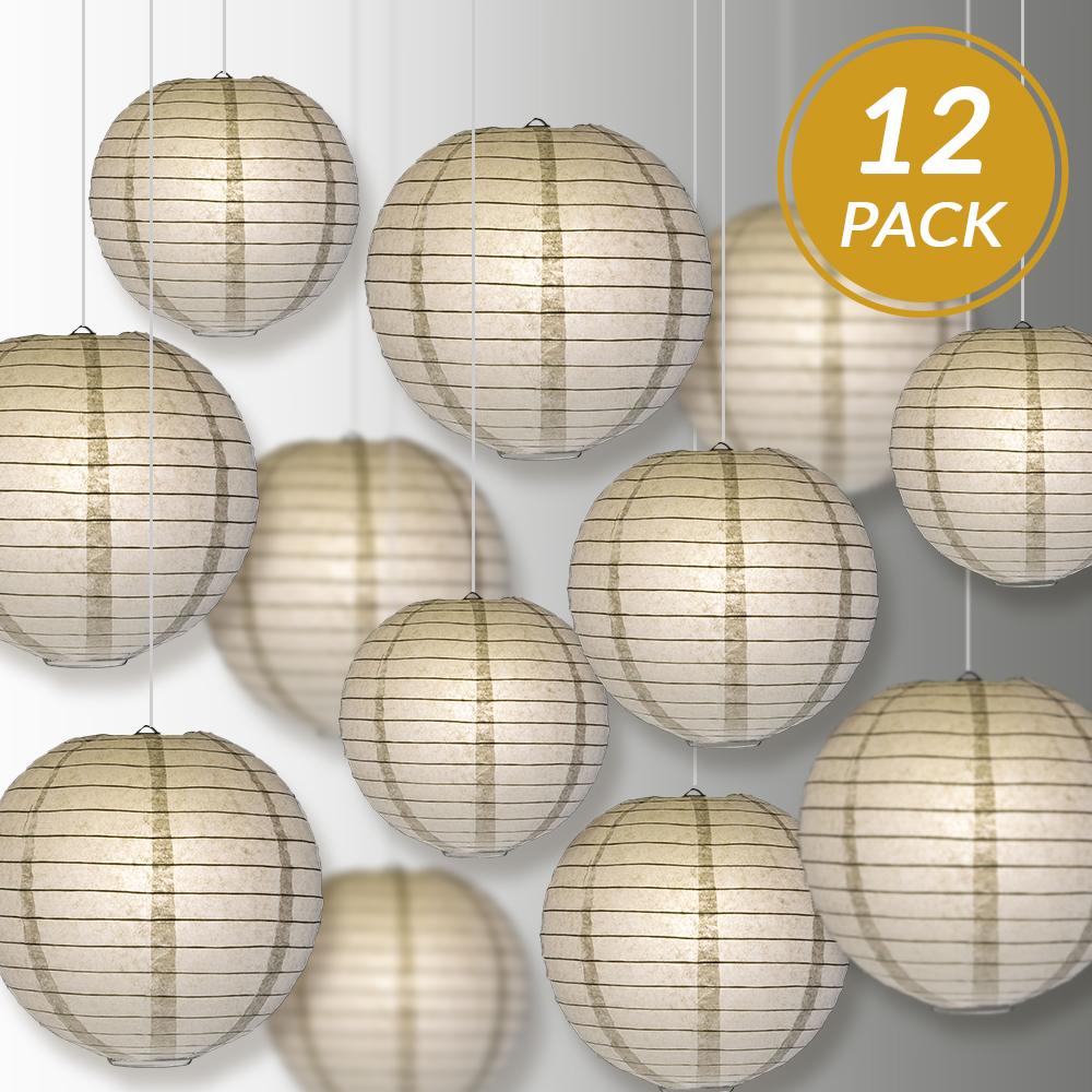 12-PC Gray / Grey Paper Lantern Chinese Hanging Wedding & Party Assorted Decoration Set, 12/10/8-Inch - AsianImportStore.com - B2B Wholesale Lighting and Decor