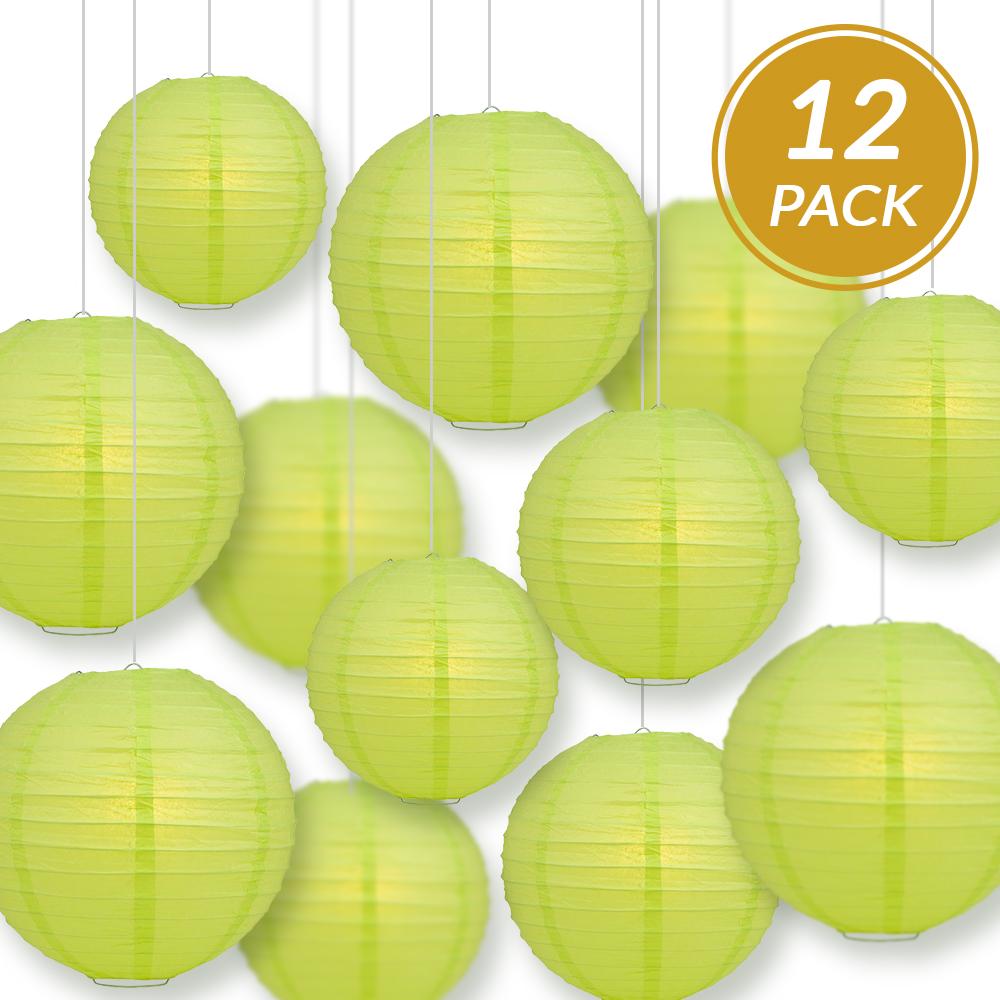 12-PC Light Lime Green Paper Lantern Chinese Hanging Wedding & Party Assorted Decoration Set, 12/10/8-Inch - AsianImportStore.com - B2B Wholesale Lighting and Decor