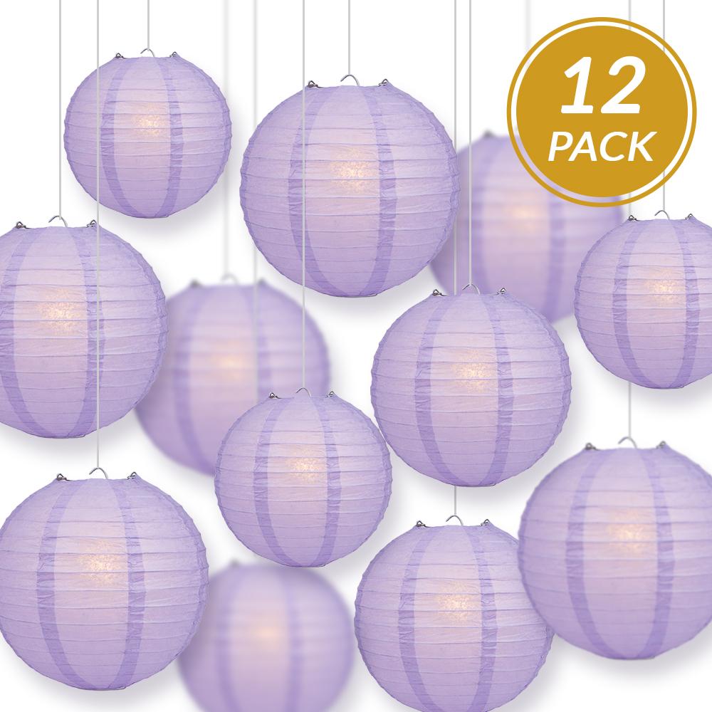 12-PC Lavender Paper Lantern Chinese Hanging Wedding & Party Assorted Decoration Set, 12/10/8-Inch - AsianImportStore.com - B2B Wholesale Lighting and Decor