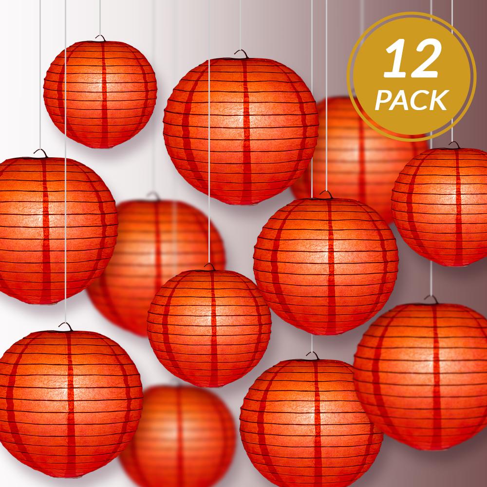 12-PC Red Paper Lantern Chinese Hanging Wedding & Party Assorted Decoration Set, 12/10/8-Inch - AsianImportStore.com - B2B Wholesale Lighting & Decor since 2002