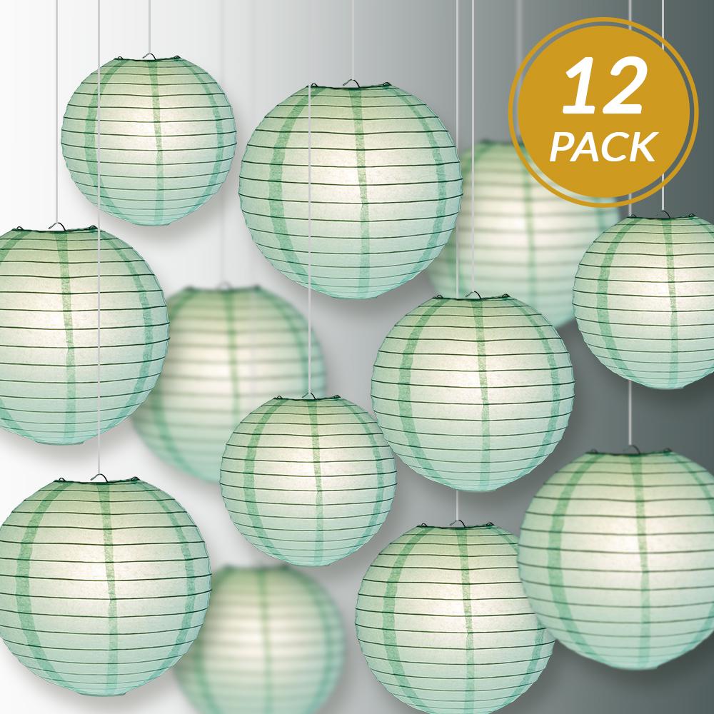 12-PC Cool Mint Green Paper Lantern Chinese Hanging Wedding & Party Assorted Decoration Set, 12/10/8-Inch - AsianImportStore.com - B2B Wholesale Lighting and Decor