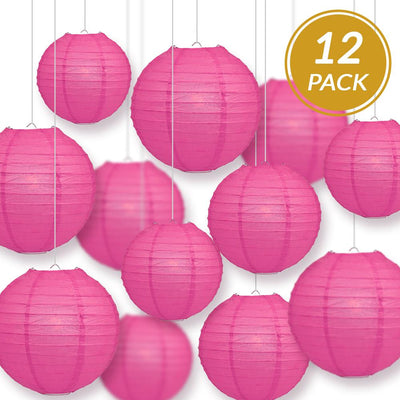 12-PC Fuchsia / Hot Pink Paper Lantern Chinese Hanging Wedding & Party Assorted Decoration Set, 12/10/8-Inch - AsianImportStore.com - B2B Wholesale Lighting and Decor