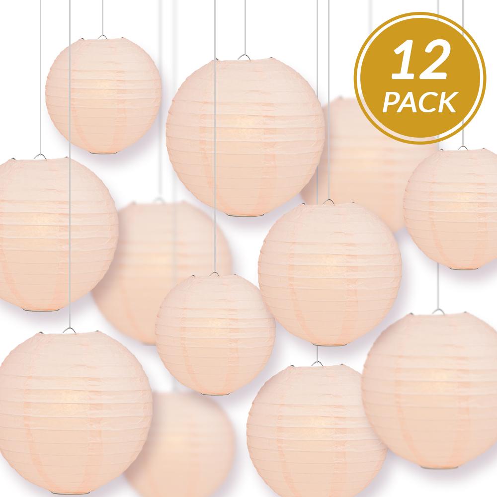 12-PC Rose Quartz Pink Paper Lantern Chinese Hanging Wedding & Party Assorted Decoration Set, 12/10/8-Inch - AsianImportStore.com - B2B Wholesale Lighting and Decor