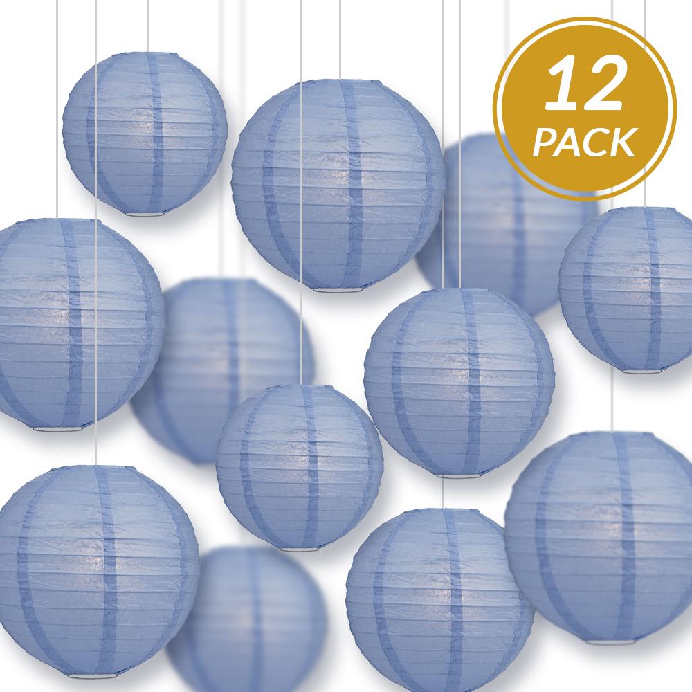 12-PC Serenity Blue Paper Lantern Chinese Hanging Wedding & Party Assorted Decoration Set, 12/10/8-Inch - AsianImportStore.com - B2B Wholesale Lighting and Decor