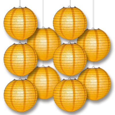 10" Papaya Round Paper Lantern, Even Ribbing, Chinese Hanging Wedding & Party Decoration - AsianImportStore.com - B2B Wholesale Lighting and Decor