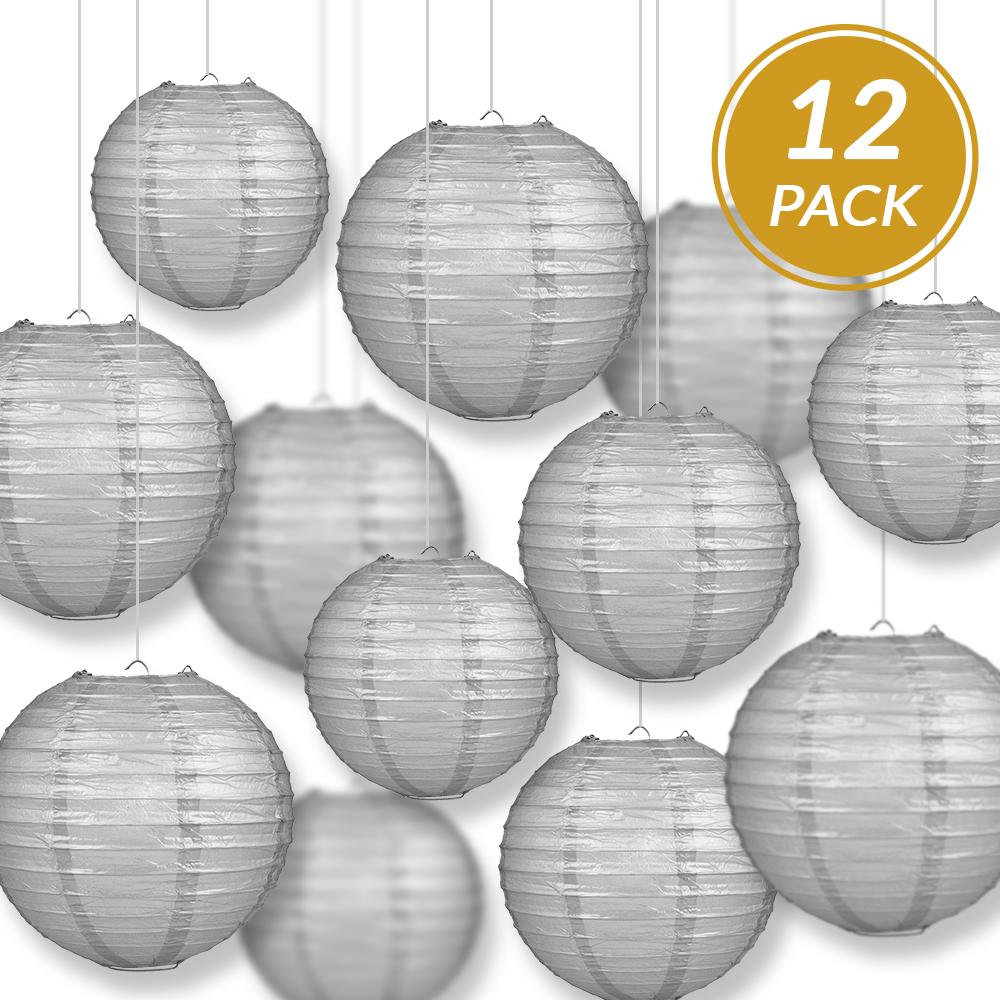 12-PC Silver Paper Lantern Chinese Hanging Wedding & Party Assorted Decoration Set, 12/10/8-Inch - AsianImportStore.com - B2B Wholesale Lighting and Decor