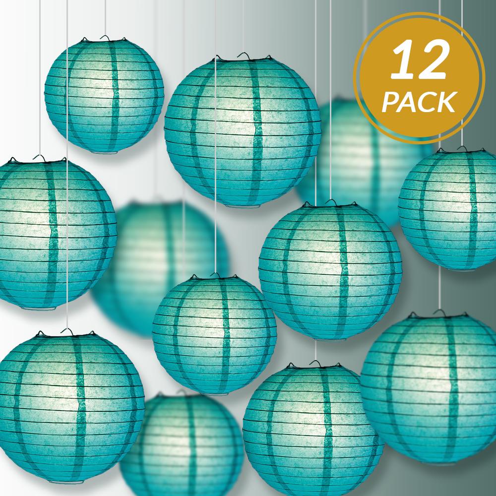 12-PC Teal Green Paper Lantern Chinese Hanging Wedding & Party Assorted Decoration Set, 12/10/8-Inch - AsianImportStore.com - B2B Wholesale Lighting and Decor