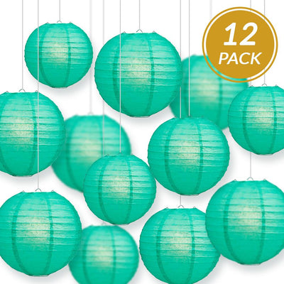 12-PC Teal Green Paper Lantern Chinese Hanging Wedding & Party Assorted Decoration Set, 12/10/8-Inch - AsianImportStore.com - B2B Wholesale Lighting and Decor