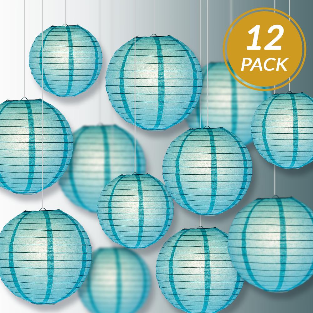 12-PC Water Blue Paper Lantern Chinese Hanging Wedding & Party Assorted Decoration Set, 12/10/8-Inch - AsianImportStore.com - B2B Wholesale Lighting and Decor