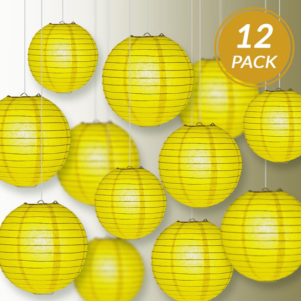 12-PC Yellow Paper Lantern Chinese Hanging Wedding & Party Assorted Decoration Set, 12/10/8-Inch - AsianImportStore.com - B2B Wholesale Lighting and Decor