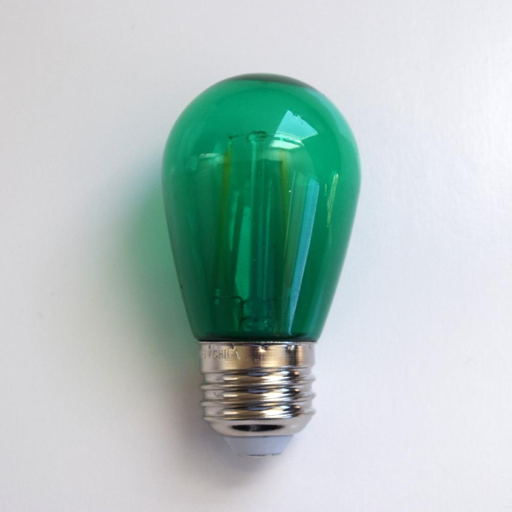 Green LED Filament S14 Shatterproof Energy Saving Color Light Bulb, Dimmable, 2W,  E26 Medium Base