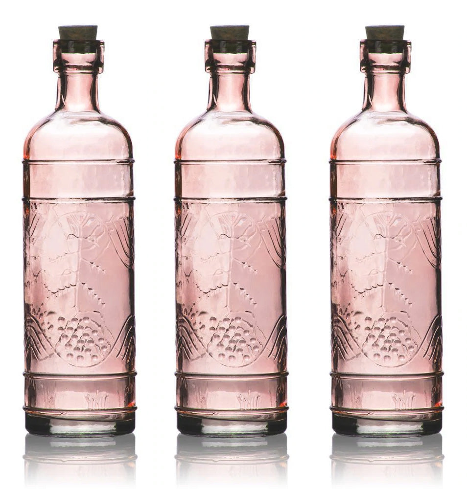 3 Pack | 6.5" Mabel Pink Vintage Glass Bottle with Cork - DIY Wedding Flower & Bud Vases