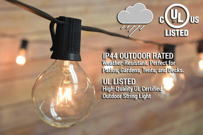 50 Socket Outdoor Patio String Light Set, G50 Clear Globe Bulbs, 51 FT Black Cord w/ E17 Base - AsianImportStore.com - B2B Wholesale Lighting and Decor