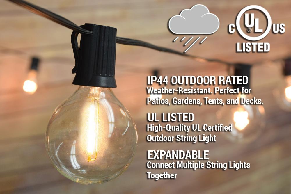 BLOWOUT 102 FT Shatterproof Light Bulb LED Outdoor Patio String Light Set, 100 Socket E12 C7 Base, Black Cord