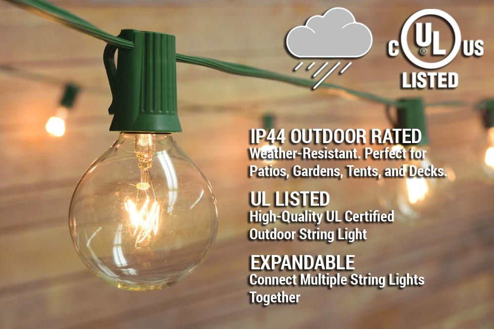  25 Socket Outdoor Patio String Light Set, G50 Clear Globe Bulbs, 28 FT Green Cord w/ E17 Base - AsianImportStore.com - B2B Wholesale Lighting and Decor