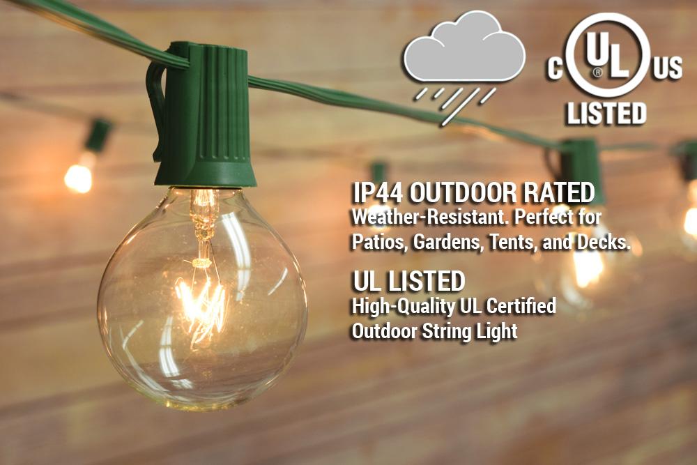  50 Socket Outdoor Patio String Light Set, G50 Clear Globe Bulbs, 51 FT Green Cord w/ E17 Base - AsianImportStore.com - B2B Wholesale Lighting and Decor