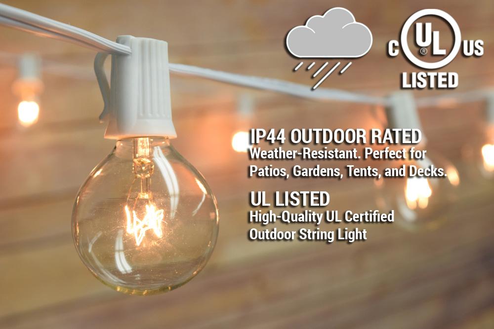50 Socket Outdoor Patio String Light Set, G50 Clear Globe Bulbs, 51 FT White Cord w/ E17 Base - AsianImportStore.com - B2B Wholesale Lighting and Decor