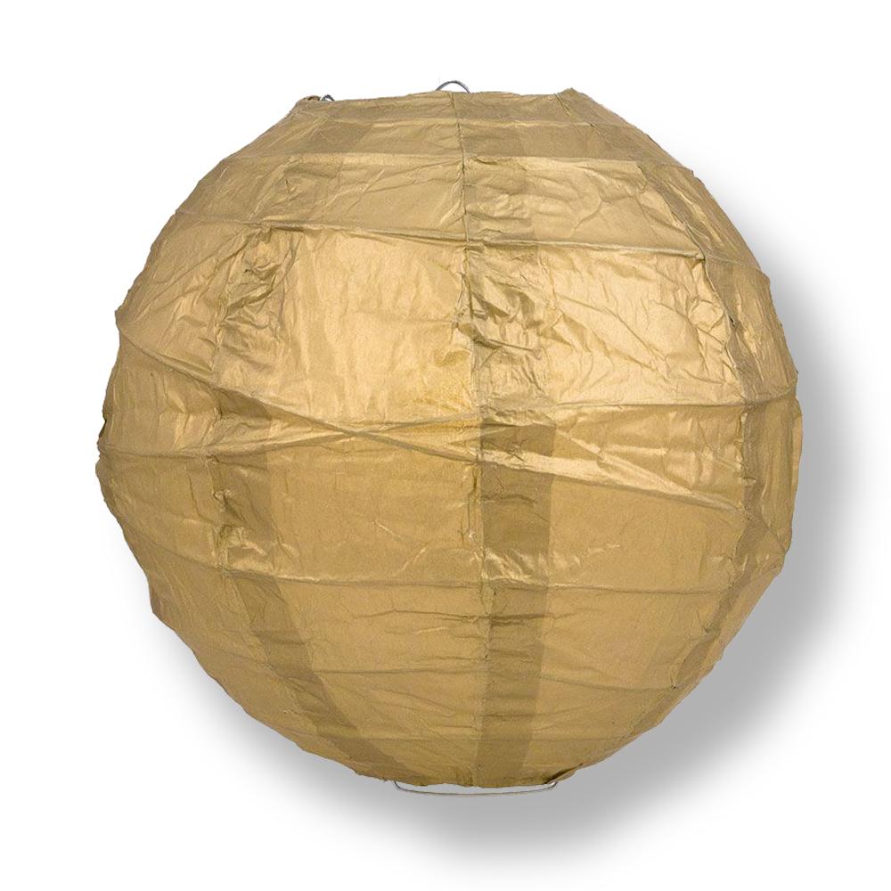 16" Gold Round Paper Lantern, Crisscross Ribbing, Chinese Hanging Wedding & Party Decoration - AsianImportStore.com - B2B Wholesale Lighting and Decor