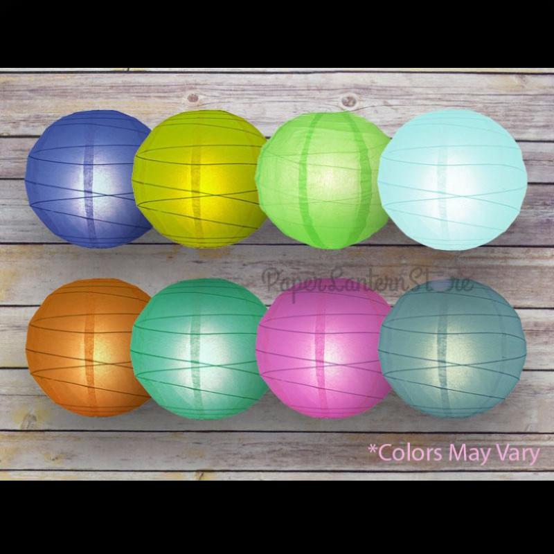12" Assorted Colors Round Paper Lanterns, Irregular Ribbing (8-Pack) - AsianImportStore.com - B2B Wholesale Lighting and Decor