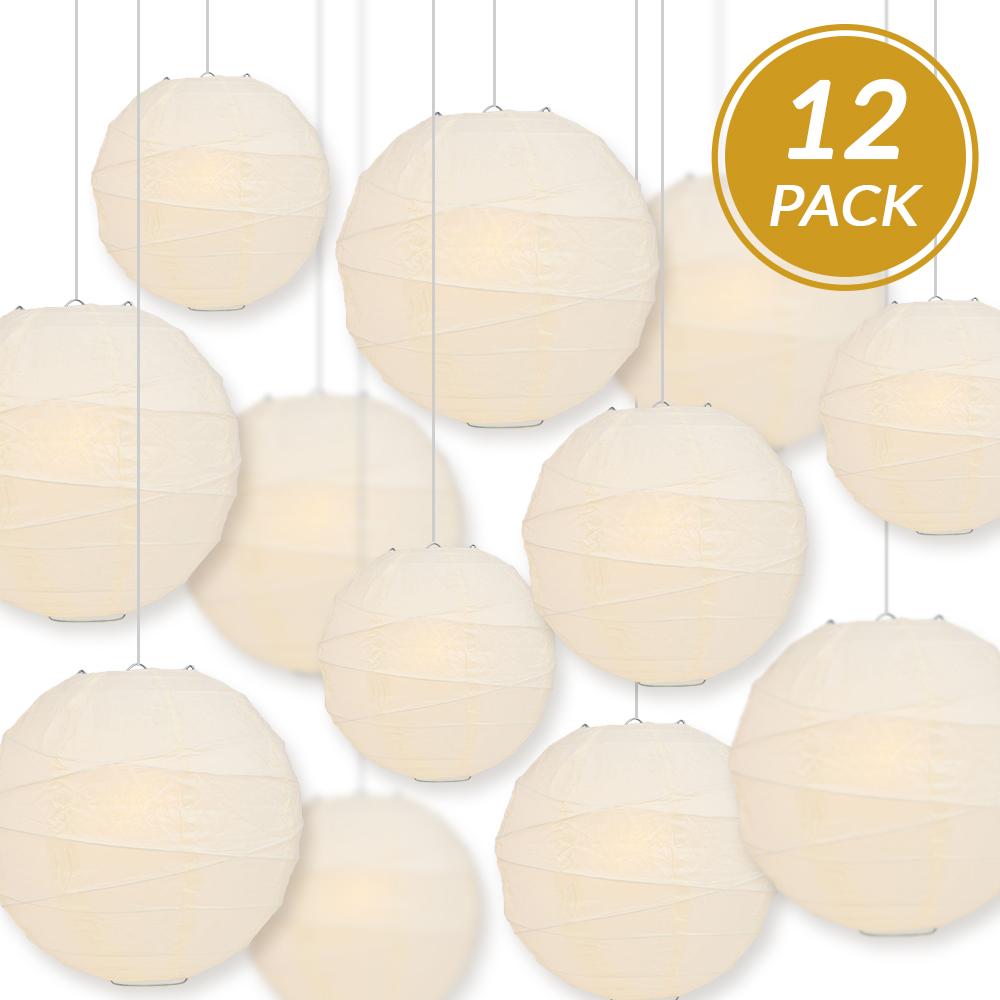 12-PC Beige / Ivory Paper Lantern Chinese Hanging Wedding & Party Assorted Decoration Set, 12/10/8-Inch - AsianImportStore.com - B2B Wholesale Lighting and Decor