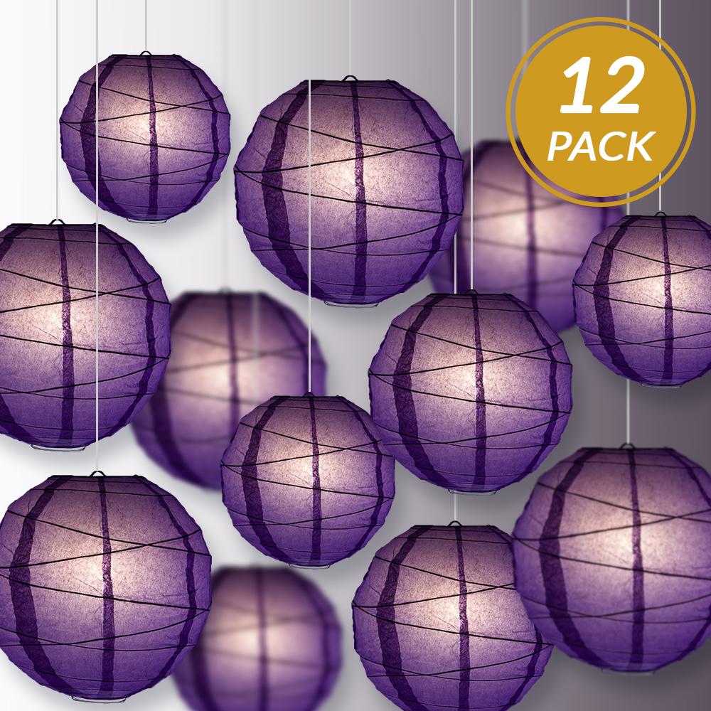 12-PC Royal Purple Paper Lantern Chinese Hanging Wedding & Party Assorted Decoration Set, 12/10/8-Inch - AsianImportStore.com - B2B Wholesale Lighting and Decor