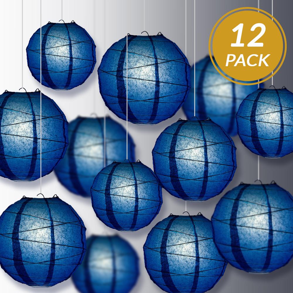 12-PC Navy Blue Paper Lantern Chinese Hanging Wedding & Party Assorted Decoration Set, 12/10/8-Inch - AsianImportStore.com - B2B Wholesale Lighting and Decor