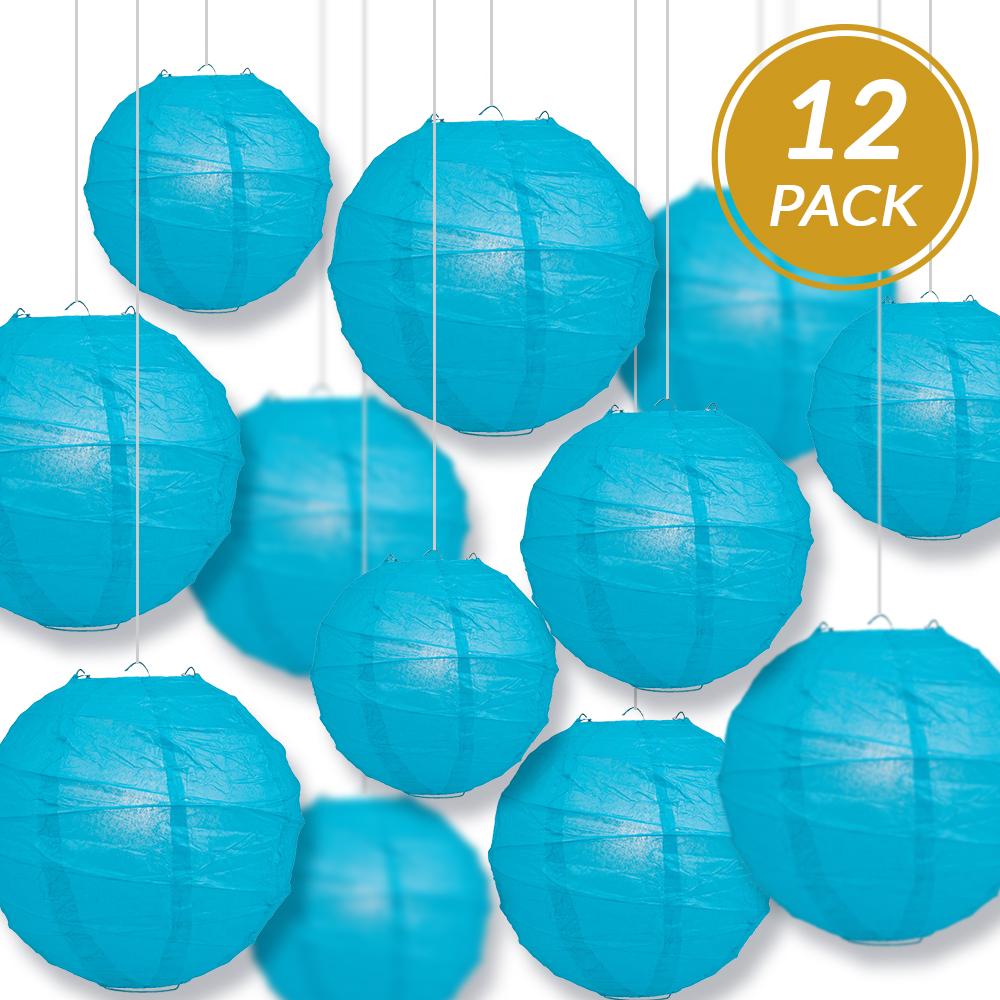 12-PC Turquoise Paper Lantern Chinese Hanging Wedding & Party Assorted Decoration Set, 12/10/8-Inch - AsianImportStore.com - B2B Wholesale Lighting and Decor