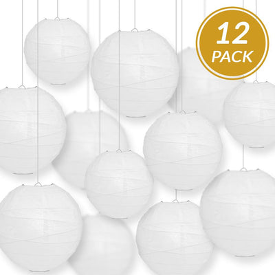 12-PC White Paper Lantern Chinese Hanging Wedding & Party Assorted Decoration Set, 12/10/8-Inch - AsianImportStore.com - B2B Wholesale Lighting and Decor