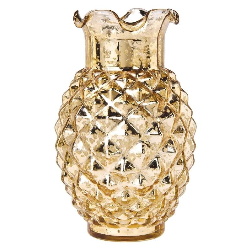 Vintage Mercury Glass Vase (6-Inch, Willa Ruffled Pineapple Design, Gold) - Decorative Flower Vase - For Home Decor and Wedding Centerpieces - AsianImportStore.com - B2B Wholesale Lighting & Decor since 2002