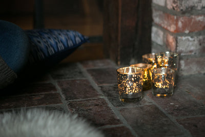 4 Pack | Vintage Mercury Glass Candle Holders (3-Inch, Tess Design, Silver) - for use with Tea Lights - for Home Décor, Parties and Wedding Decorations - AsianImportStore.com - B2B Wholesale Lighting and Decor