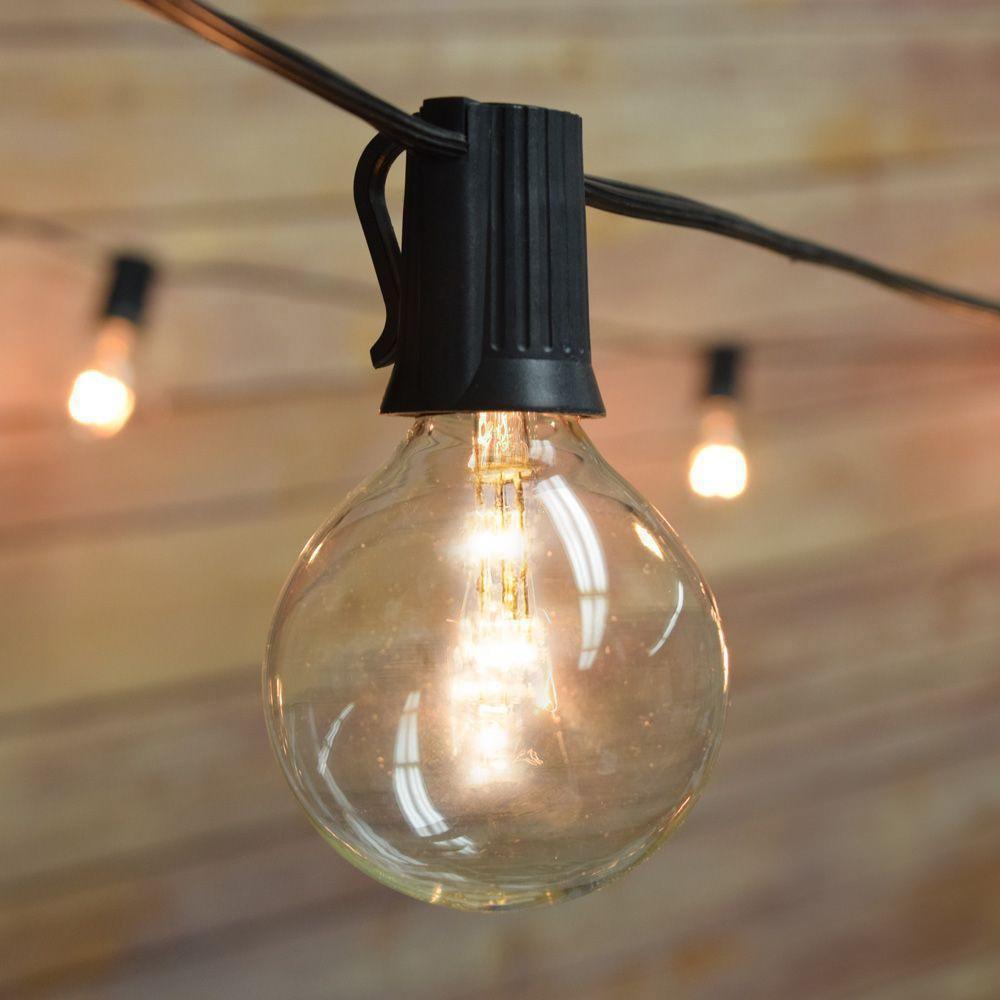 31 FT Shatterproof Light Bulb LED Outdoor Patio String Light Set, 10 Socket E12 C7 Base, Black Cord