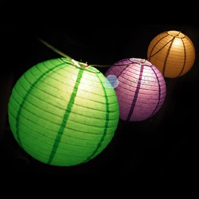 12" Mardi Gras Carnaval Festive Paper Lantern String Light COMBO Kit (31 FT) - AsianImportStore.com - B2B Wholesale Lighting and Decor