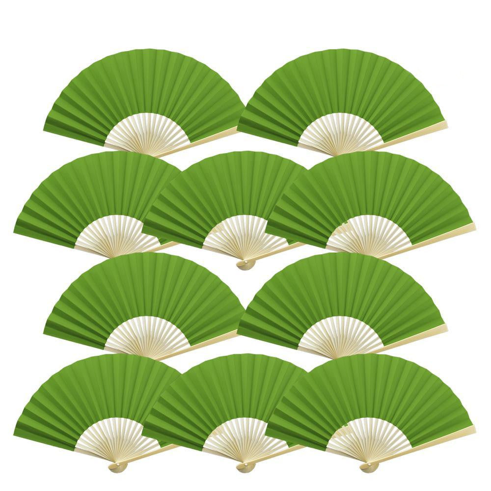 9" Grass Greenery Paper Hand Fans for Weddings, Premium Paper Stock (10 Pack)