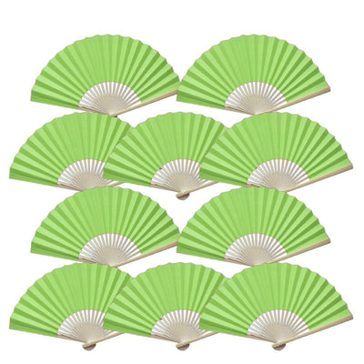 BLOWOUT 9" Light Lime Green Paper Hand Fans for Weddings, Premium Paper Stock (10 Pack)