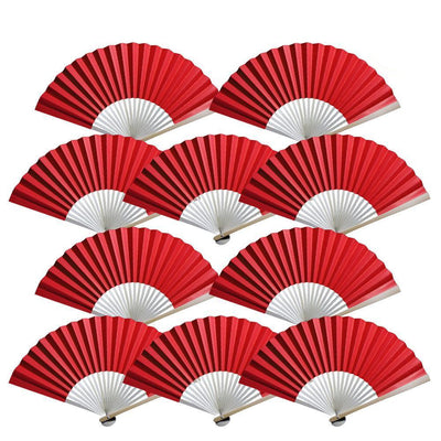 9" Red Paper Hand Fans for Weddings, Premium Paper Stock (10 Pack)