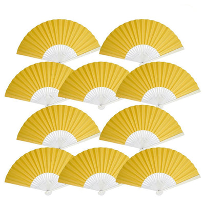 (Discontinued) 9" Yellow-Orange Paper Hand Fans for Weddings, Premium Paper Stock (10 Pack)