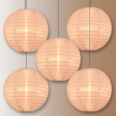 5 PACK | 14" Beige Shimmering Nylon Lantern, Even Ribbing, Durable, Hanging Decoration