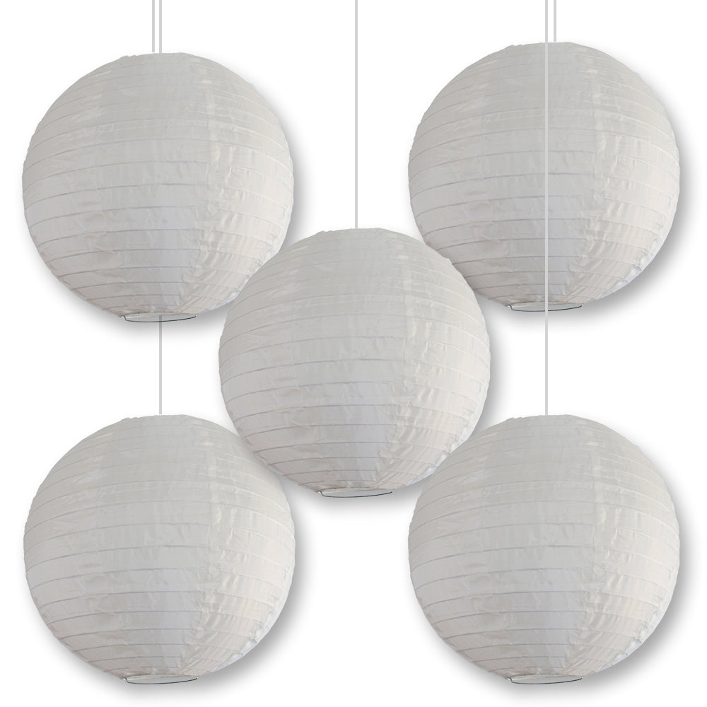5 PACK | 14" Beige Shimmering Nylon Lantern, Even Ribbing, Durable, Hanging Decoration