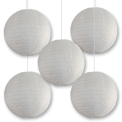 5 PACK | 14" Beige Shimmering Nylon Lantern, Even Ribbing, Durable, Hanging Decoration
