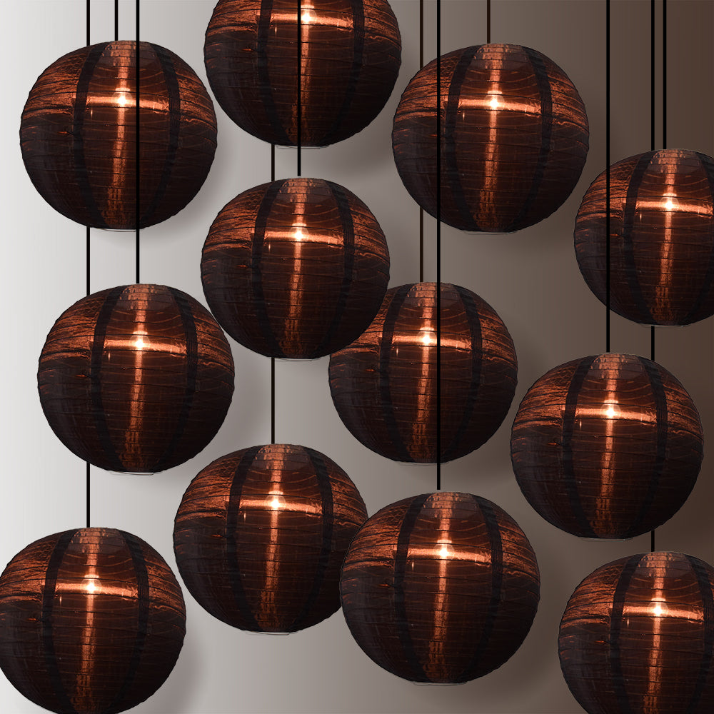 12 PACK | 14" Black Shimmering Nylon Lantern, Even Ribbing, Durable, Hanging Decoration