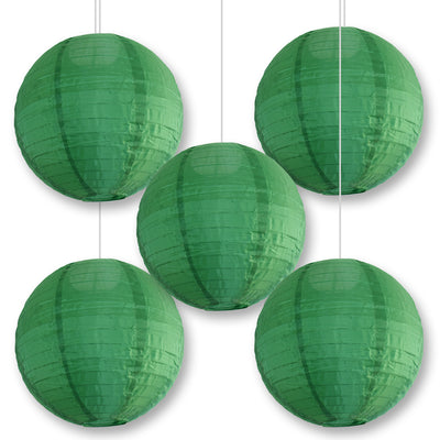 5 PACK | 14" Emerald Green Shimmering Nylon Lantern, Even Ribbing, Durable, Hanging Decoration