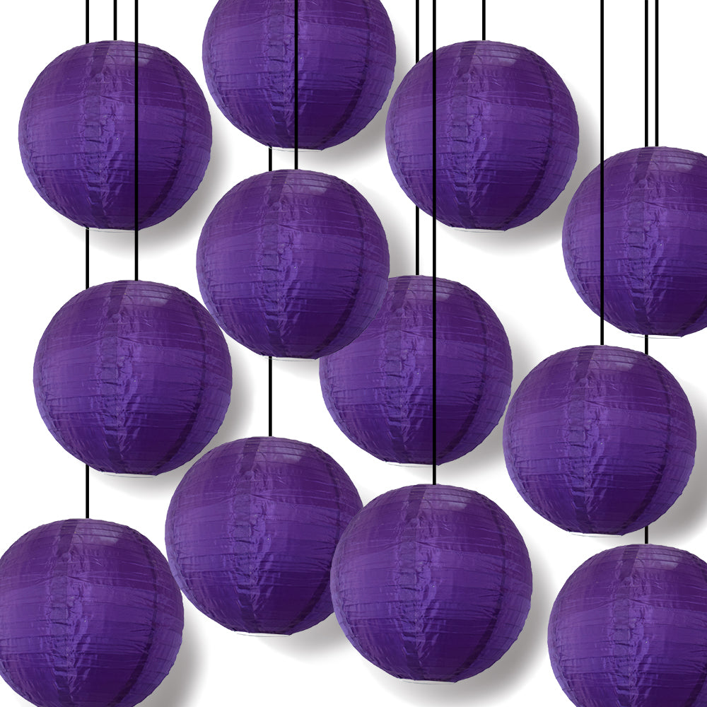 12 PACK | 14" Dark Purple Shimmering Nylon Lantern, Even Ribbing, Durable, Hanging Decoration