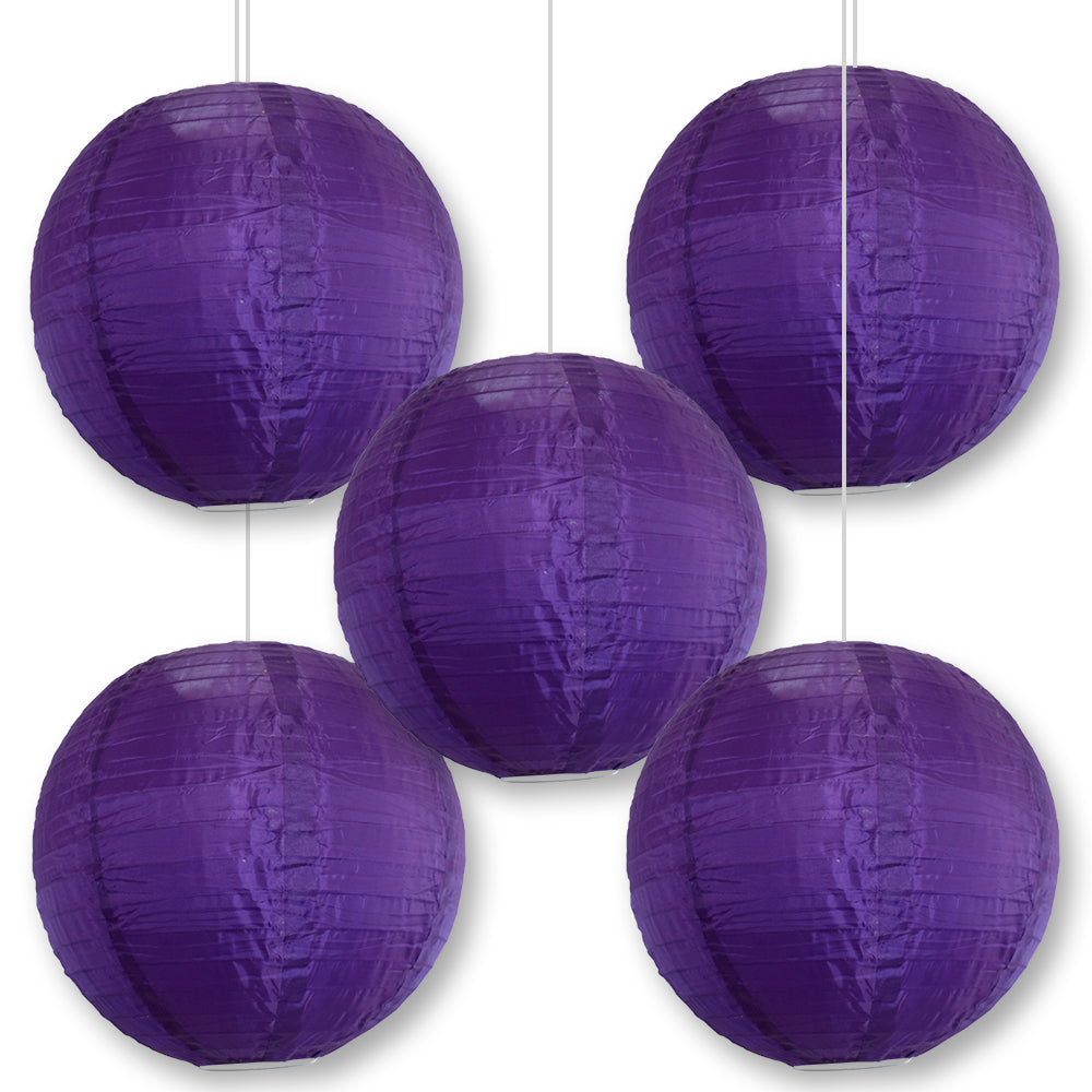 5 PACK | 14" Dark Purple Shimmering Nylon Lantern, Even Ribbing, Durable, Hanging Decoration