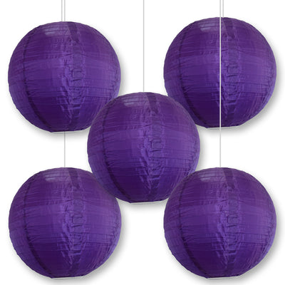 5 PACK | 14" Dark Purple Shimmering Nylon Lantern, Even Ribbing, Durable, Hanging Decoration