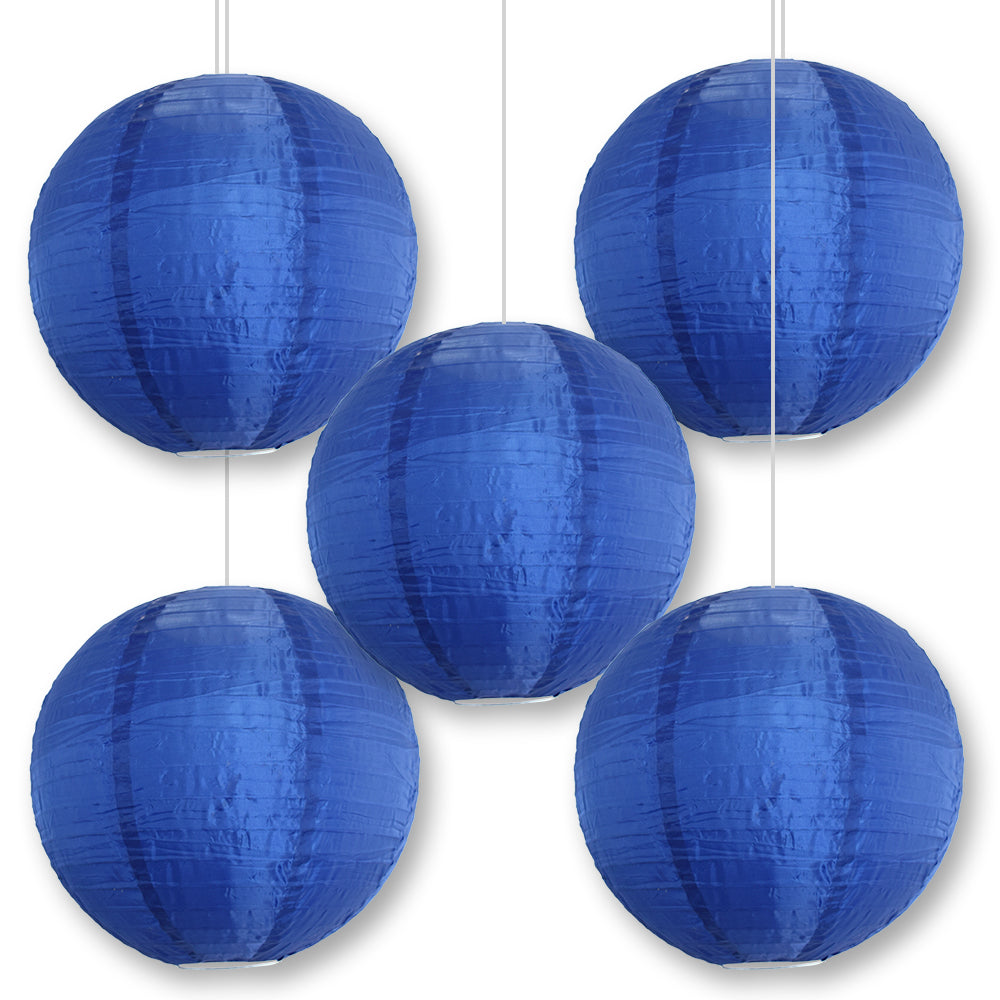 5 PACK | 14" Navy Blue Shimmering Nylon Lantern, Even Ribbing, Durable, Hanging Decoration