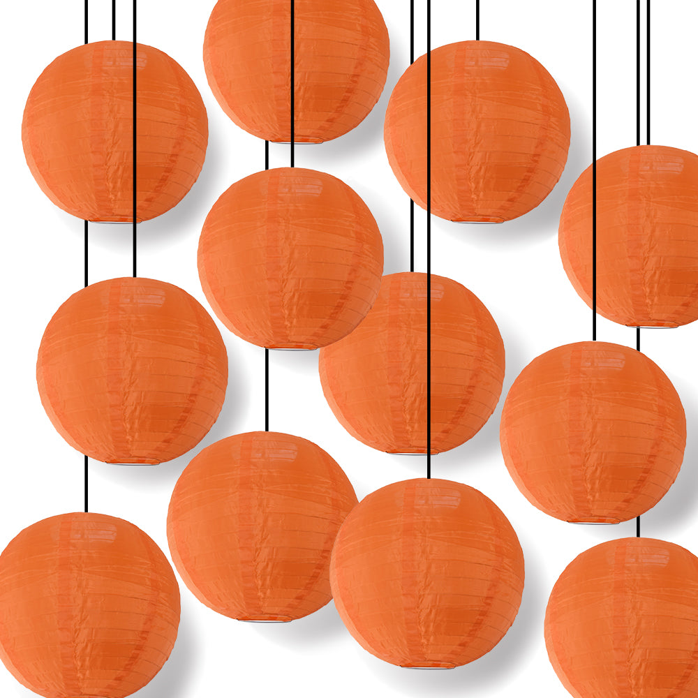 12 PACK | 14" Orange Shimmering Nylon Lantern, Even Ribbing, Durable, Hanging Decoration