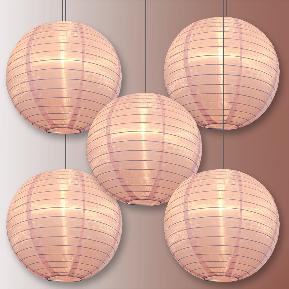 5 PACK | 14" Pink Shimmering Nylon Lantern, Even Ribbing, Durable, Hanging Decoration