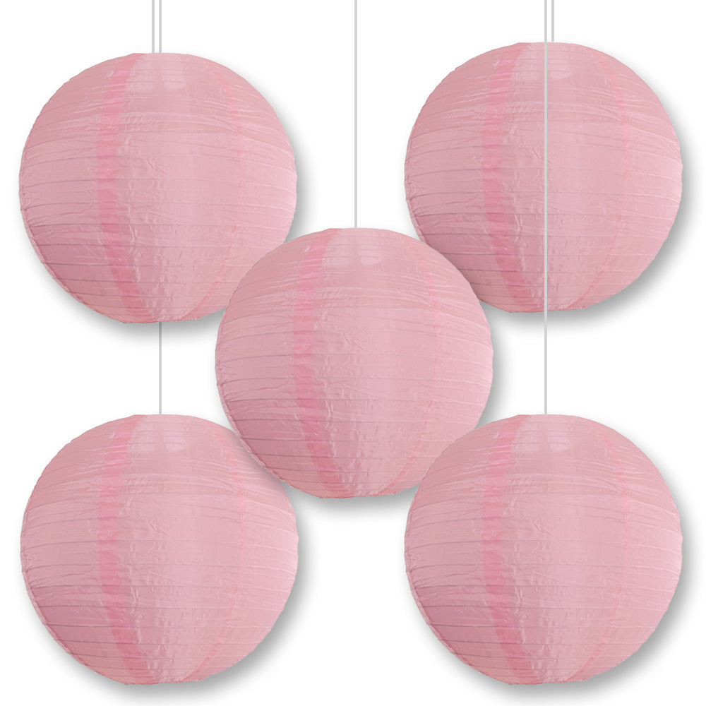 5 PACK | 14" Pink Shimmering Nylon Lantern, Even Ribbing, Durable, Hanging Decoration